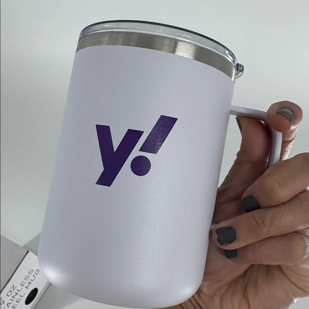 Camper 16.9 OZ Stainless Steel White Mug with Purple Logo NEW IN BOX
